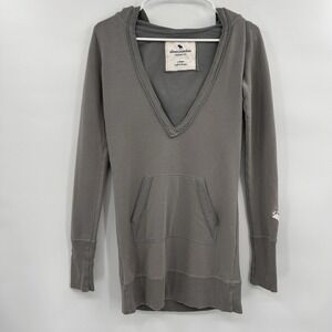 Vintage Abercrombie Y2K Deep V Hooded Sweatshirt Size‎ XL Gray Grunge